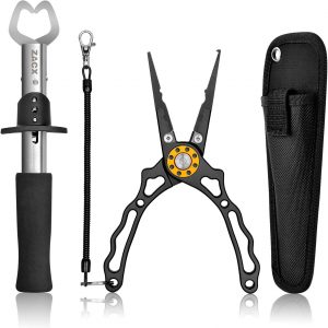 mouhike Fishing Pliers, Fish Lip Gripper Fishing Tools Kit Muti-Function  Saltwater Fishing Line Cutter Hook Remover with Sheath Lanyard, Fly Ice